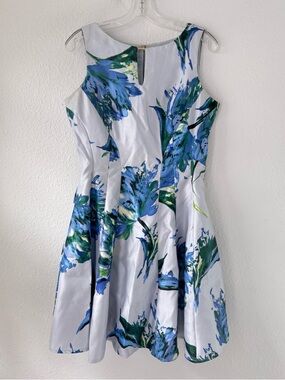 Cb Established 1962 Dress Sleeveless Floral Midi Blue & Green M Garden Party